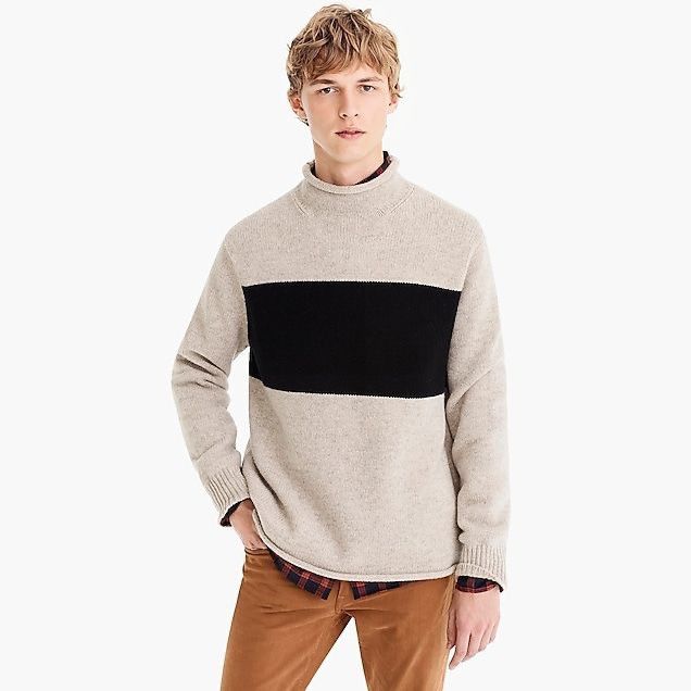 J.Crew J.Crew Rollneck Sweater with Chest Stripe in Heather Taupe Size US S / EU 44-46 / 1 - 1 Thumbnail