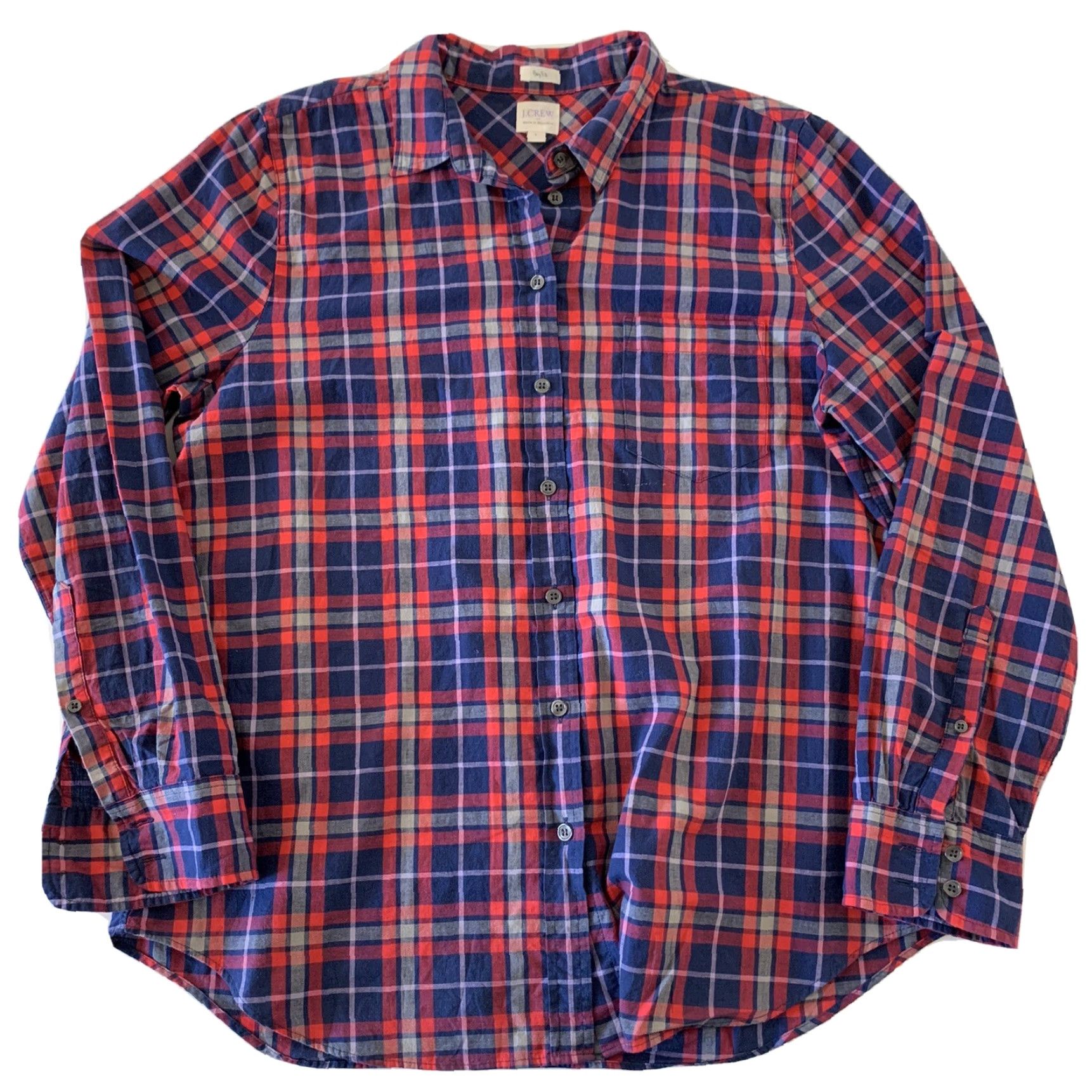 J.Crew J. Crew Boy Fit Long Sleeve Plaid Shirt Women L Blue Red Button-Up Col﻿or: Blue Size L / US 10 / IT 46 - 2 Thumbnail