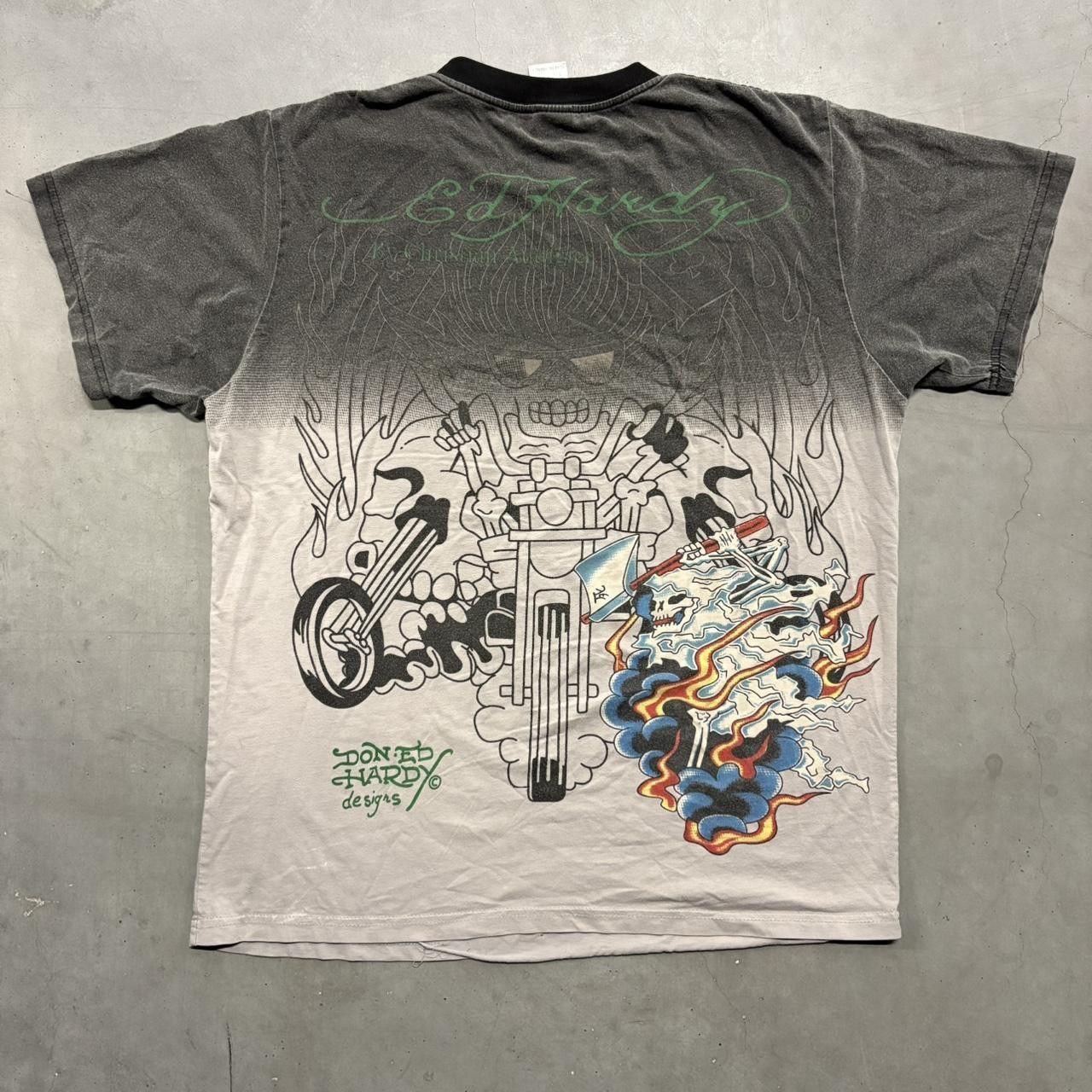 Vintage Crazy Vintage Y2K/2000s Ed Hardy Live to Ride Motorcycle Skull Graphic Tee! Size US M / EU 48-50 / 2 - 3 Thumbnail