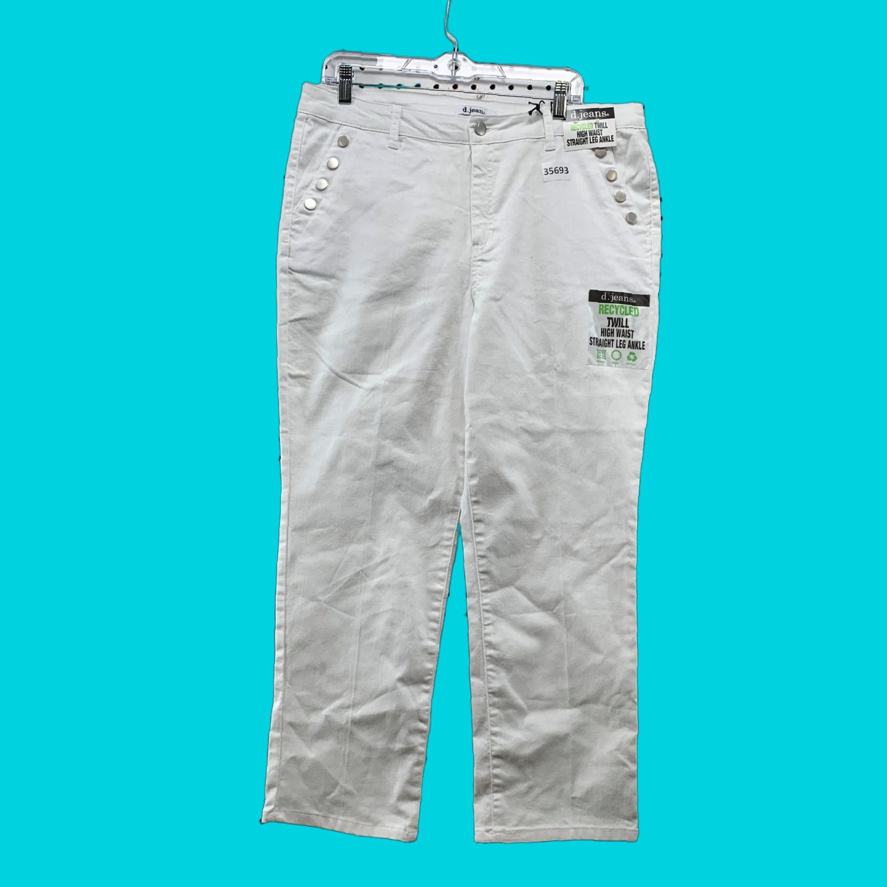 Vintage D.Jeans White Twill Pants Womens 14 High Waist Straight Ankle NWT Studded Pants Womens 14 White Twill Straight Ankle NWT Studded Size 36" / US 14 / IT 50 - 1 Thumbnail