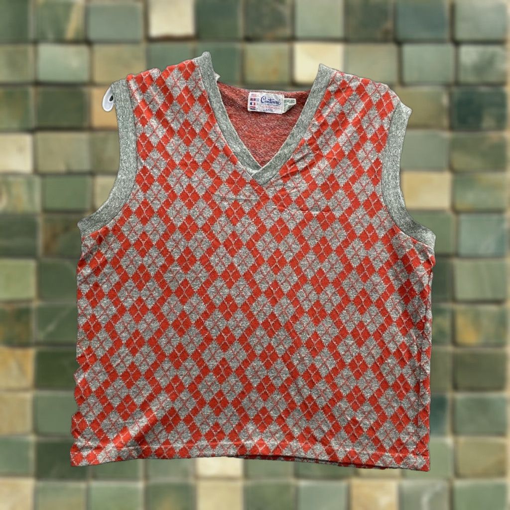Vintage VTG Contoure International Sweater Vest Large Orange Argyle Preppy 60s 70s USA Size US L / EU 52-54 / 3 - 1 Thumbnail