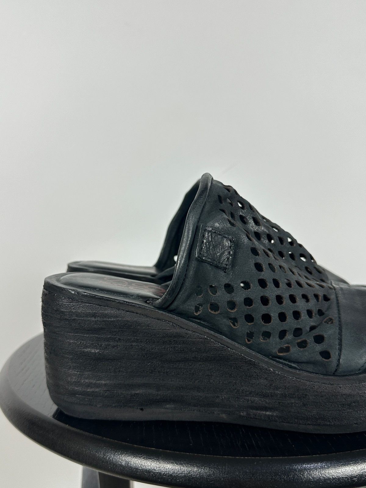 A.S.98 A.S.98 Black Perforated Leather Platform Slide Mules Sandals Size US 7 / IT 37 - 15 Thumbnail