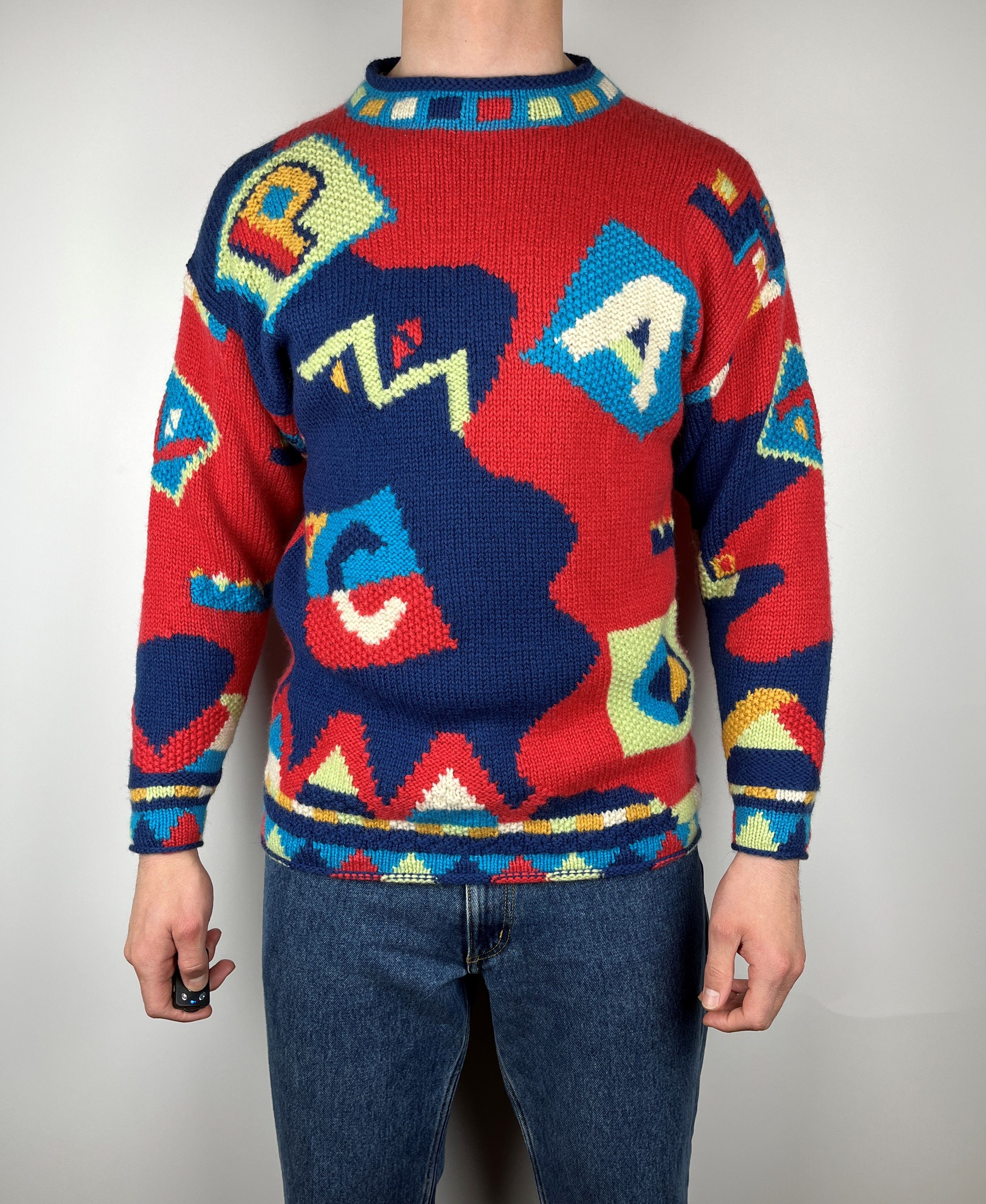 Vintage PACO Abstract Geometric Crazy Wool Knit Sweater Size S/M Size US S / EU 44-46 / 1 - 1 Thumbnail