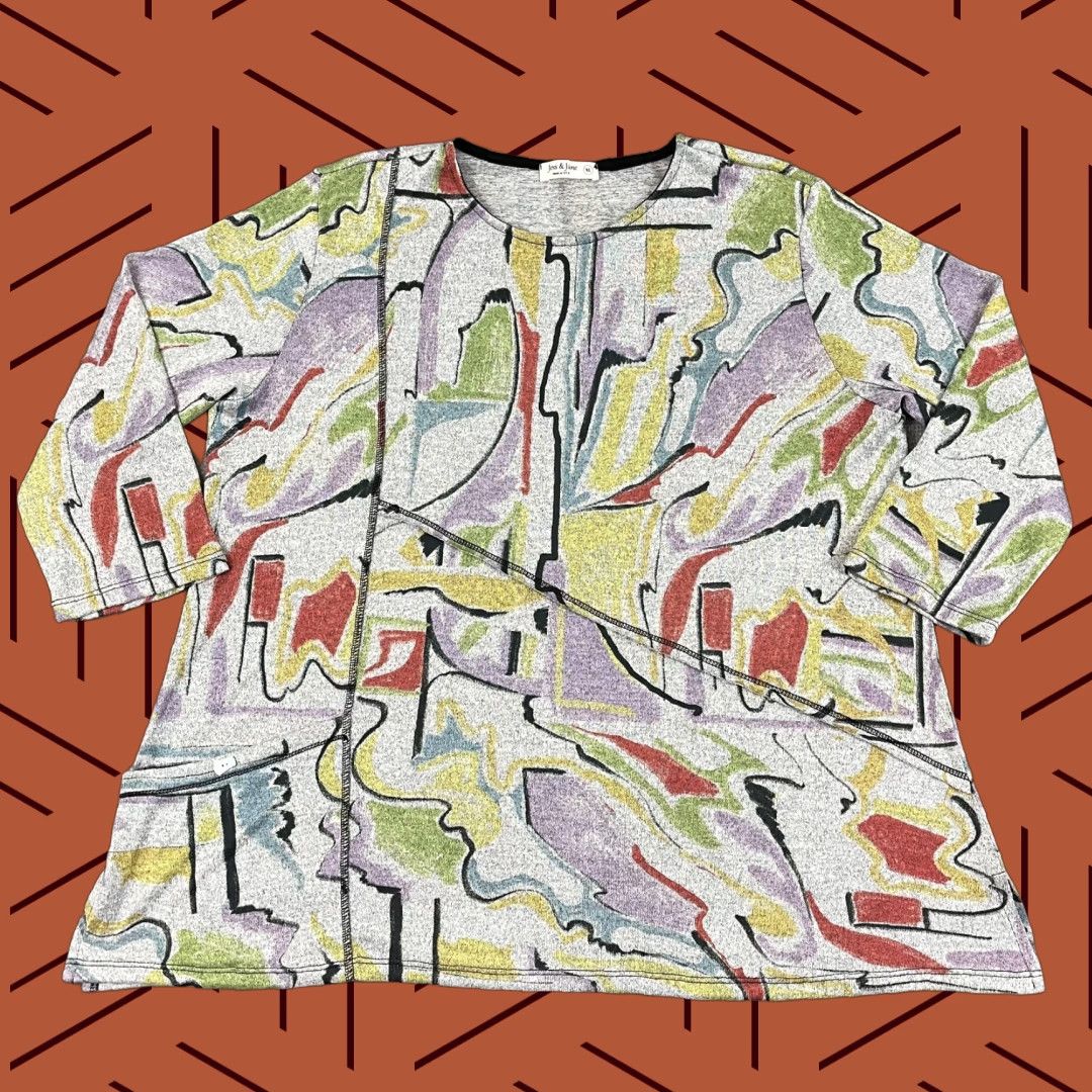 Vintage Jess & Jane Tunic Womens XL Knit French Brushed Abstract Art Top to Wear Size XL / US 12-14 / IT 48-50 - 1 Thumbnail