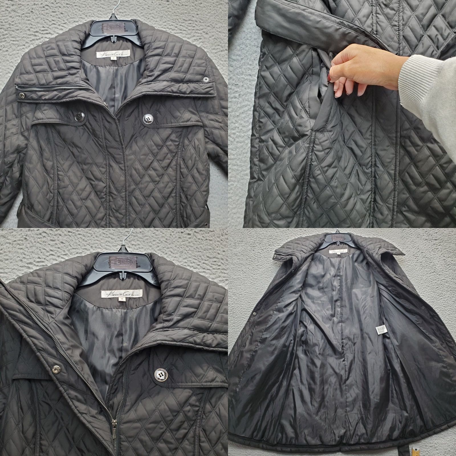 Kenneth Cole Kenneth Cole Quilted Coat Women M Black Belted Waist Long Sleeve Snap Inside Zip Coat Womens M Black Quilted Belted Zip Inside Snap Size M / US 6-8 / IT 42-44 - 8 Thumbnail