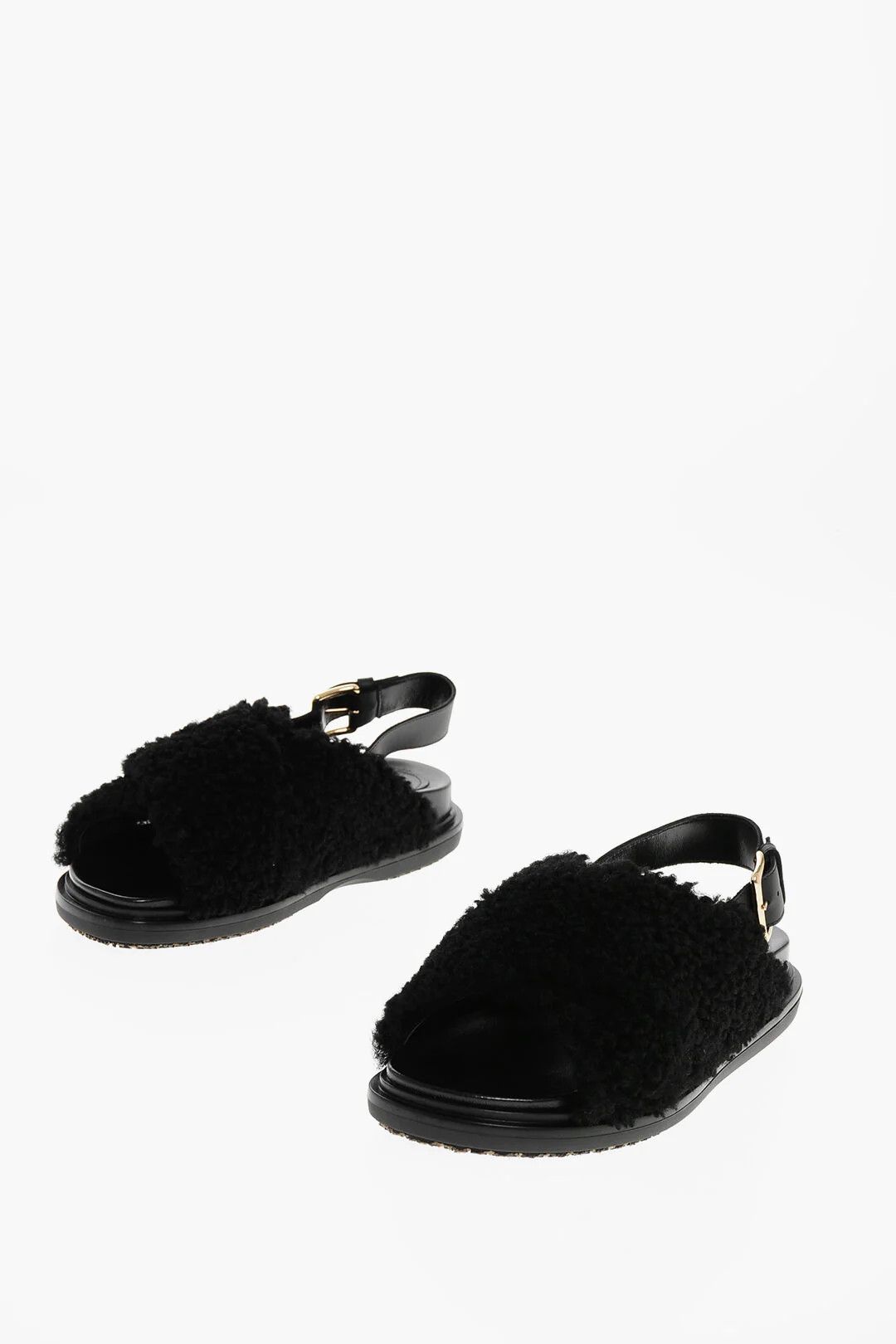 Marni og1mm0326 Shearling Slingback Sandals in Black Size US 7 / IT 37 - 3 Thumbnail