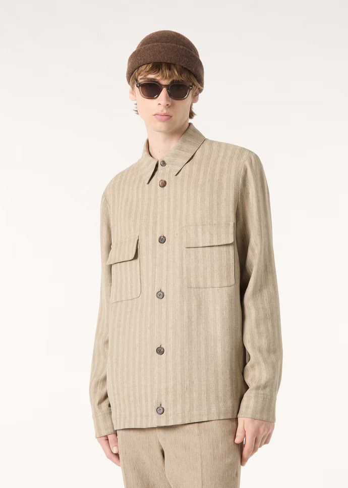 Loro Piana os11x0326 FAR0892 Nimar Overshirt Natural & Tundra Stripe Size US M / EU 48-50 / 2 - 6 Thumbnail