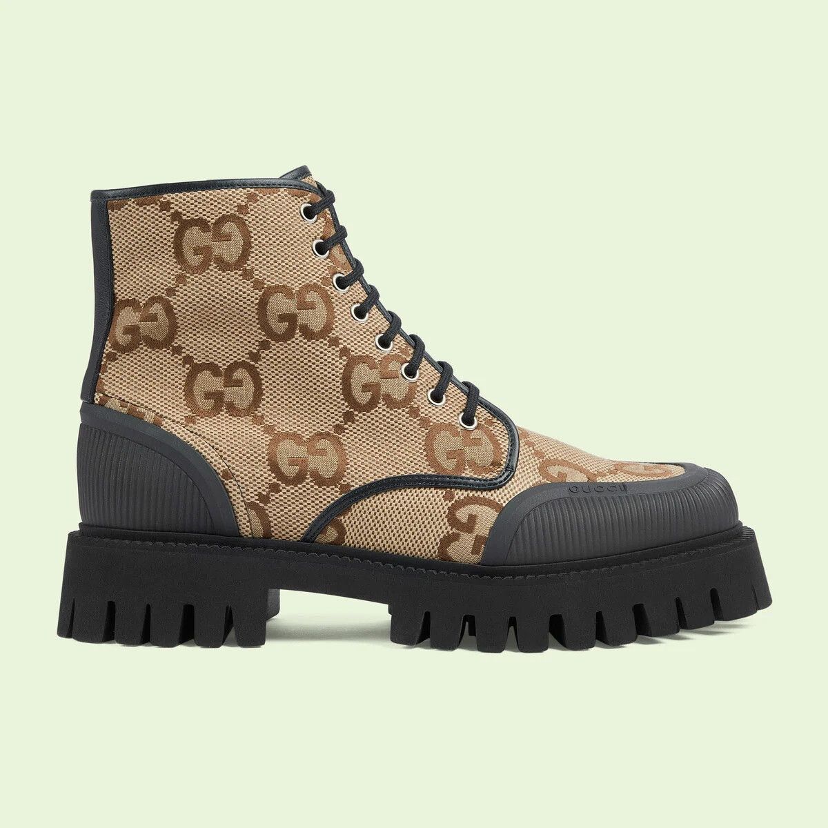 Gucci o1s1wg110225 Maxi GG Lace-Up Boots in Beige/Dark Grey Size US 14 / EU 47 - 1 Thumbnail