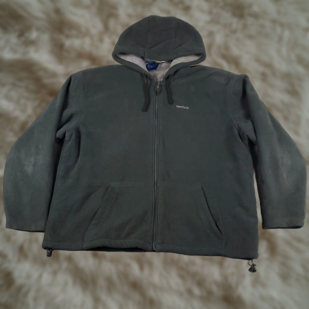 Reebok VINTAGE Reebok Hoodie Mens Large Gray Fleece Full Zip Up Pullover Sports Active Casual Size US XXL / EU 58 / 5 - 1 Thumbnail