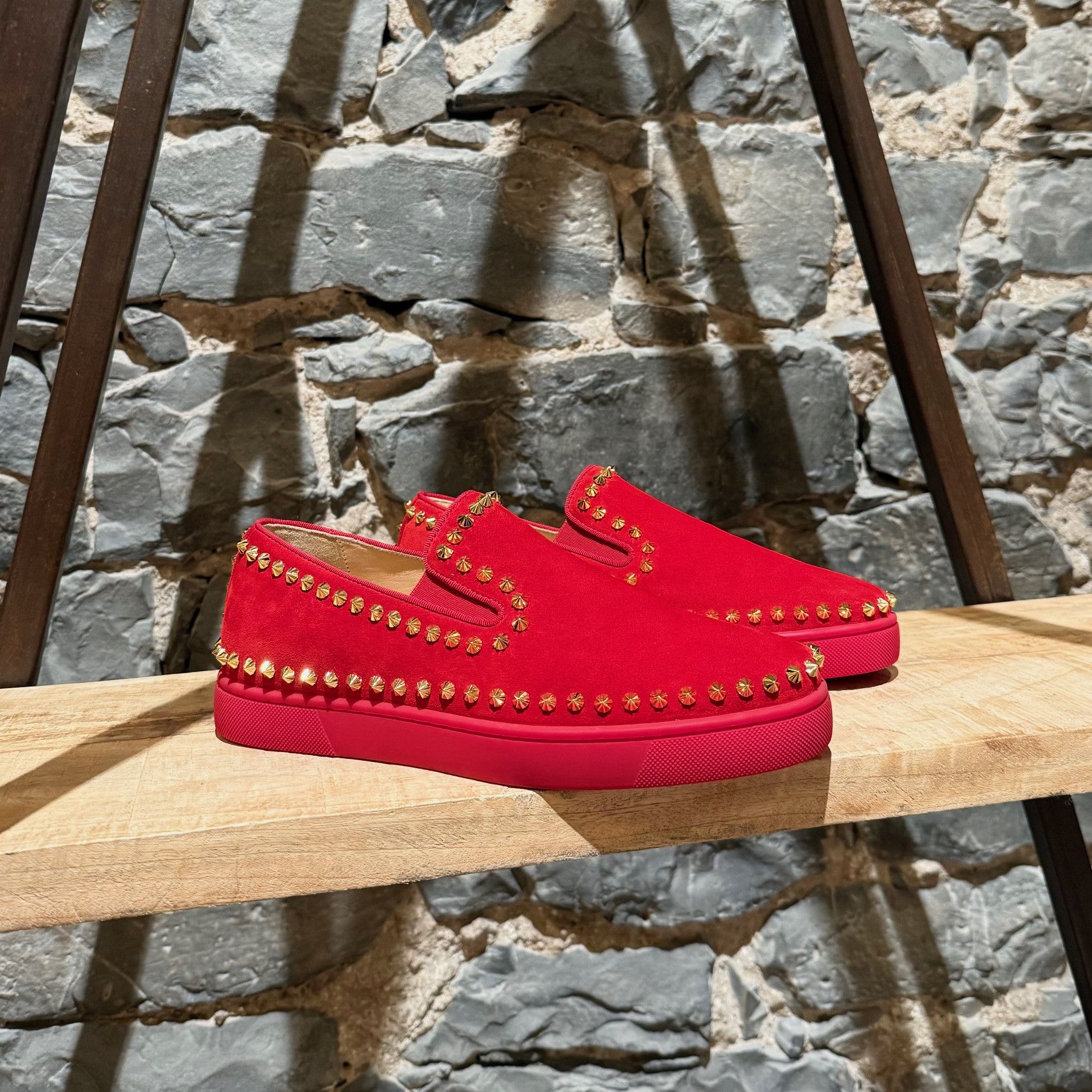 Christian Louboutin Red Suede Pik Boat Spike Sneakers