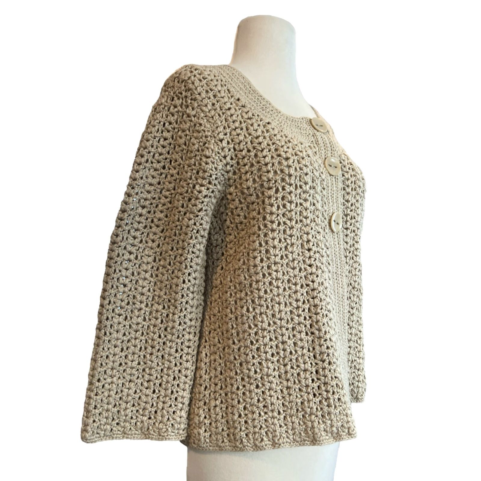 Talbots Talbots Cardigan M Chunky Knit Tan 3 Button NWT Large Button 19 Size M / US 6-8 / IT 42-44 - 4 Thumbnail