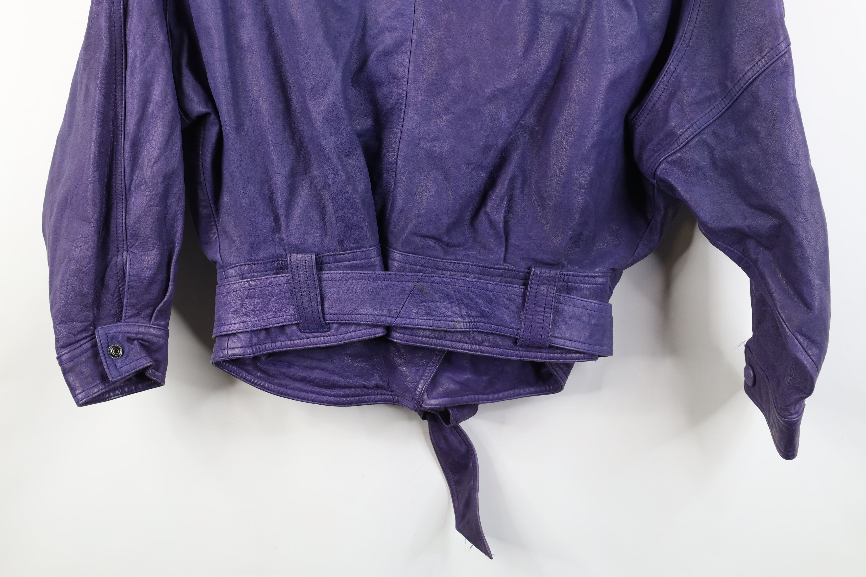 Vintage Vintage 90s Streetwear Belted Leather Bomber Jacket Purple Size M / US 6-8 / IT 42-44 - 15 Thumbnail