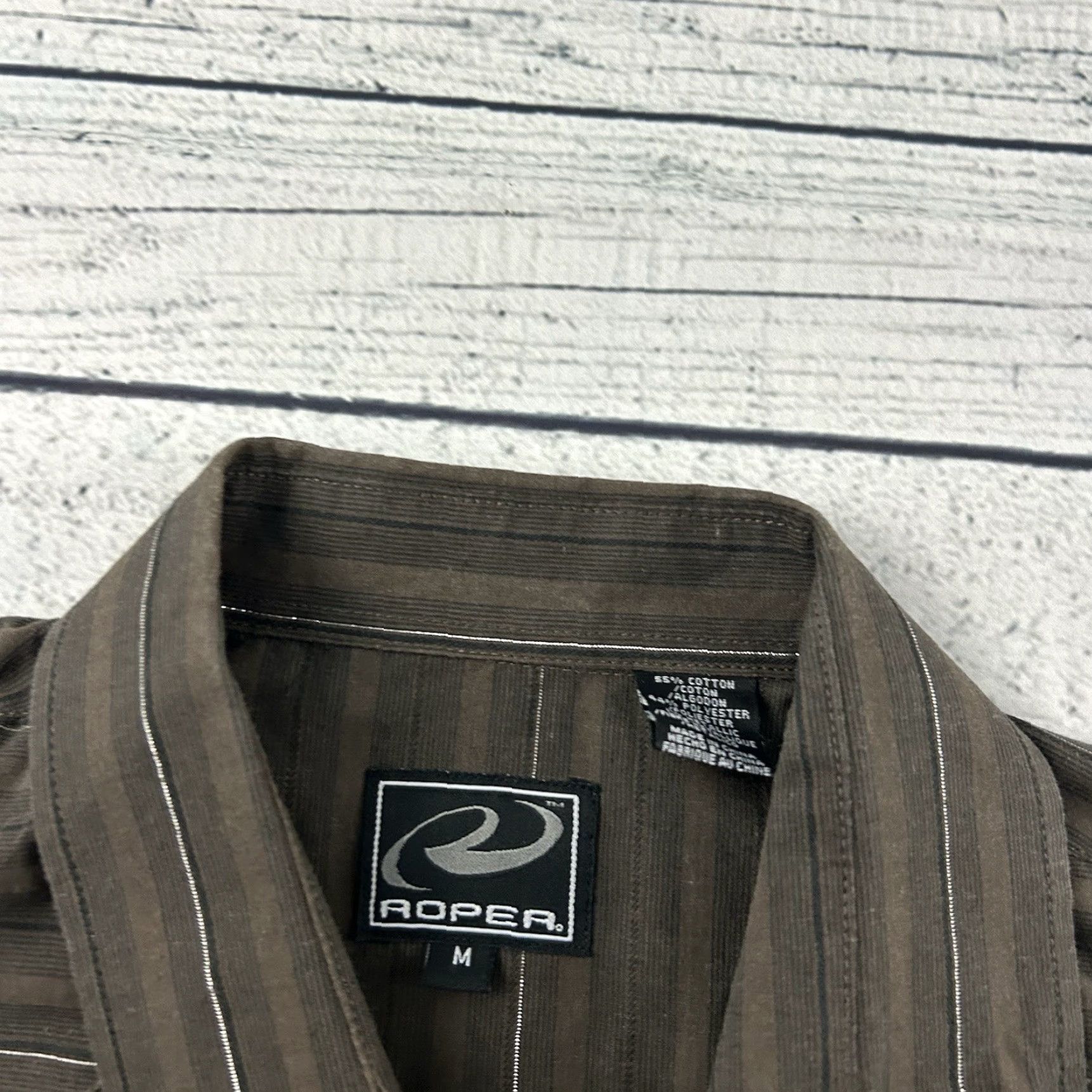 Roper Roper Striped Long Sleeve Pearl Snap Button Front Shirt Men's M Brown Size US M / EU 48-50 / 2 - 2 Thumbnail