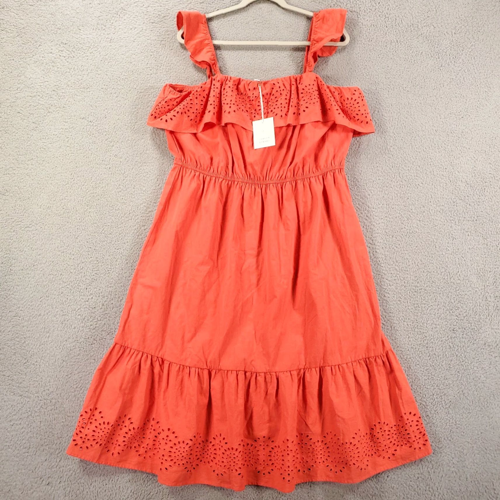 Vintage LC Lauren Conrad Dress Womens 2XL Coral Orange Ruffle Eyelet Tiered Long NWT Size XXL / US 16-18 / IT 52-54 - 2 Thumbnail