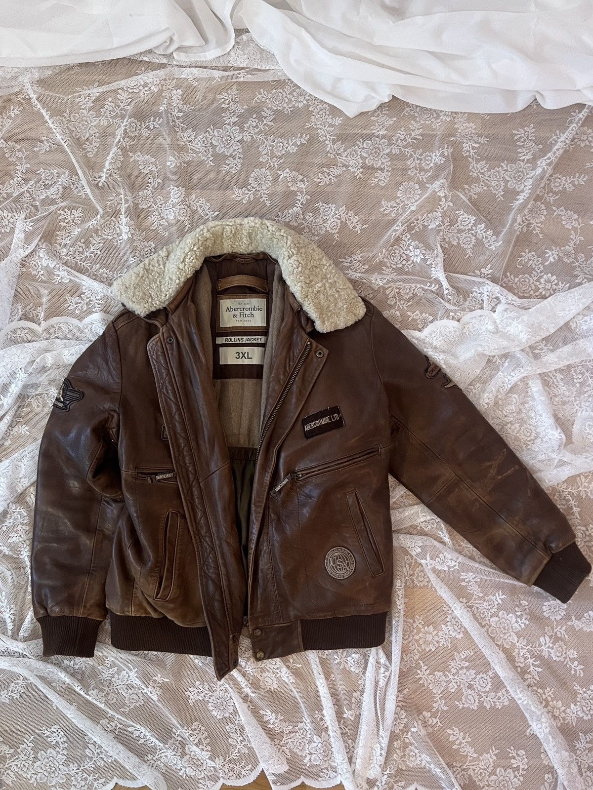 image of Abercrombie Fitch Abercrombie & Fitch Real Leather Jacket in Brown, Men's (Size 2XL)