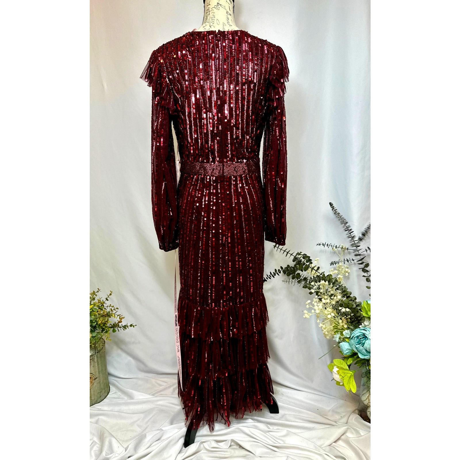 Other Mac Duggal Long Sleeve Ruffle Detail Sequin Dress Red 12 Size XL / US 12-14 / IT 48-50 - 22 Thumbnail