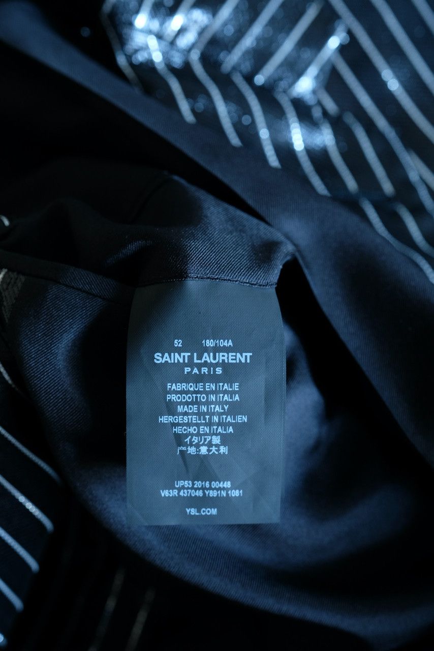 Hedi Slimane × Saint Laurent Paris Saint Laurent Paris Shiny Pinstripe Blazer Coated Jacket Size 52R - 9 Thumbnail