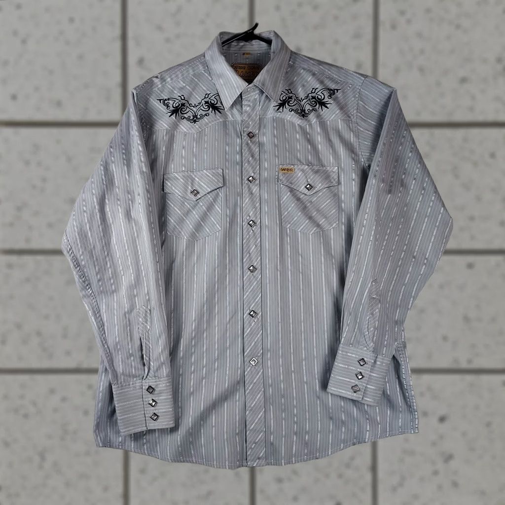 Vintage VINTAGE White Horse Ranch Men's L Silver Gray Embroidered Western Pearl Snap Shirt Size US L / EU 52-54 / 3 - 1 Thumbnail