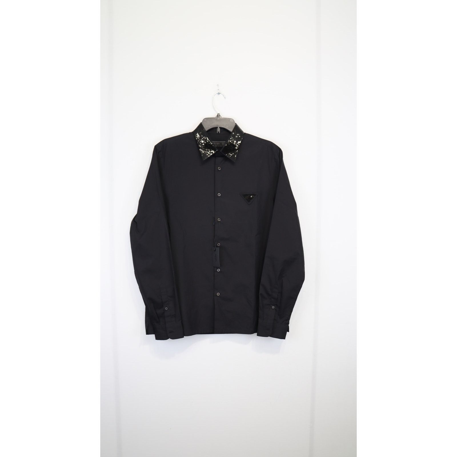Prada o1rshd1 Popeline Cotton Shirt with Sequined Collar in Black Size US M / EU 48-50 / 2 - 2 Thumbnail