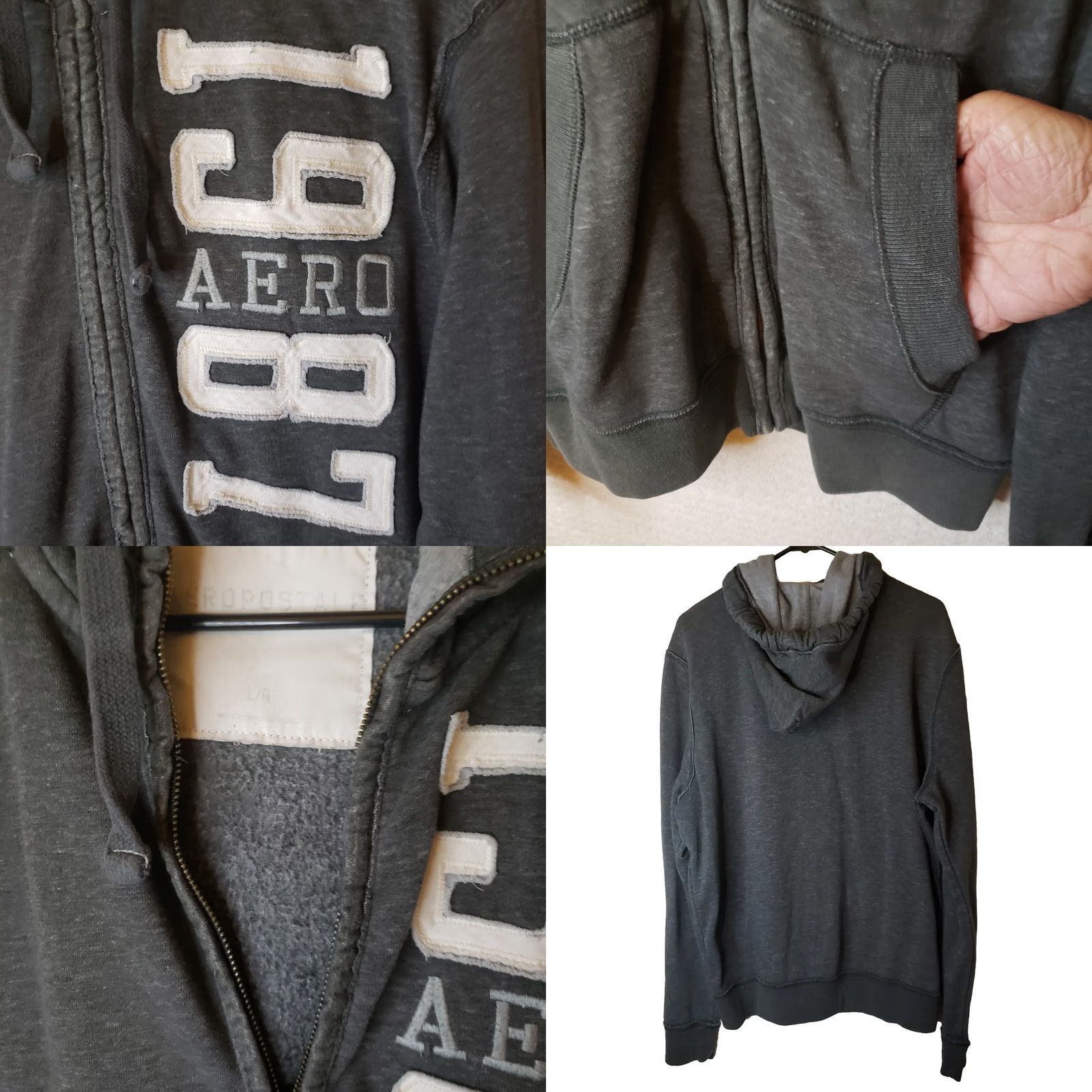 Vintage Aeropostale Men's Dark Gray Full Zip Hoodie L Embroidered Retro 1987 Theme Size US L / EU 52-54 / 3 - 8 Thumbnail