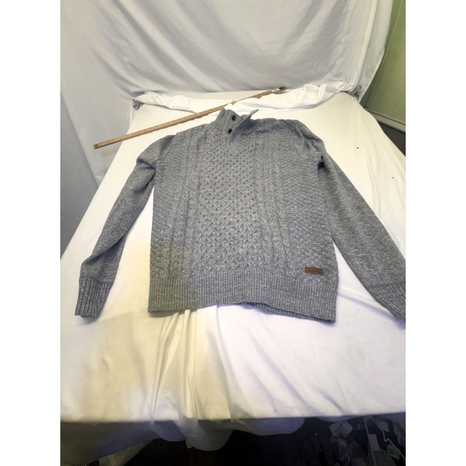 Buffalo David Bitton Buffalo David Button Mens Gray Sweater XL Cable-Knit Pullover Long Sleeve Knit Classic Solid Button Logo Winter Fall Spring Size US XL / EU 56 / 4 - 3 Thumbnail