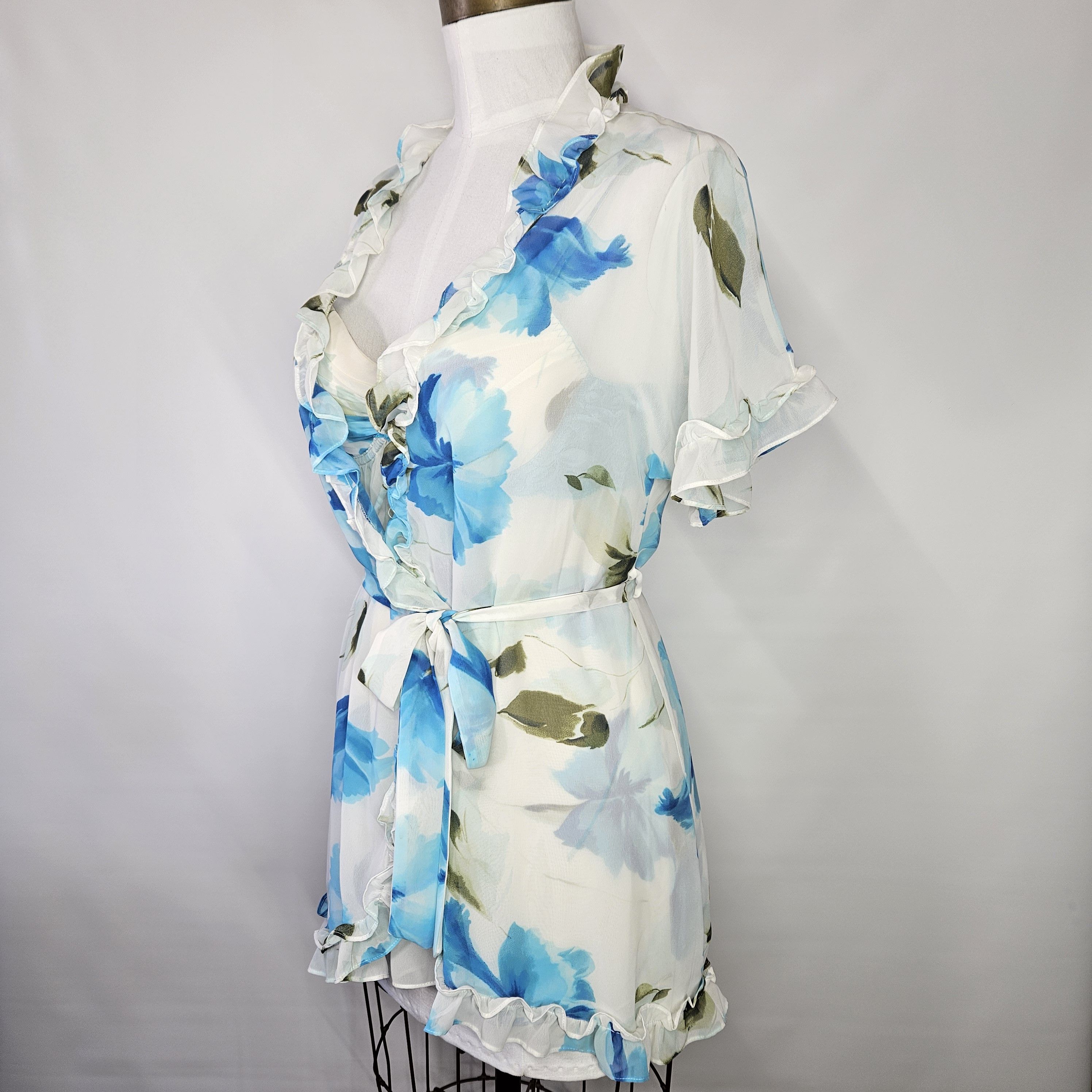 Other In Bloom Size L 2 Pc. Teddy & Robe Floral Chiffon Cream Bl Size ONE SIZE - 3 Thumbnail