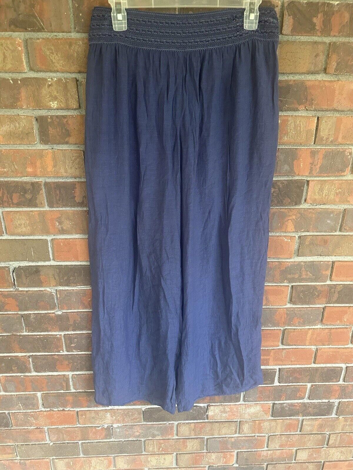 Designer wide leg gauze pants womens Large Blue Boho Size 36" / US 14 / IT 50 - 1 Thumbnail