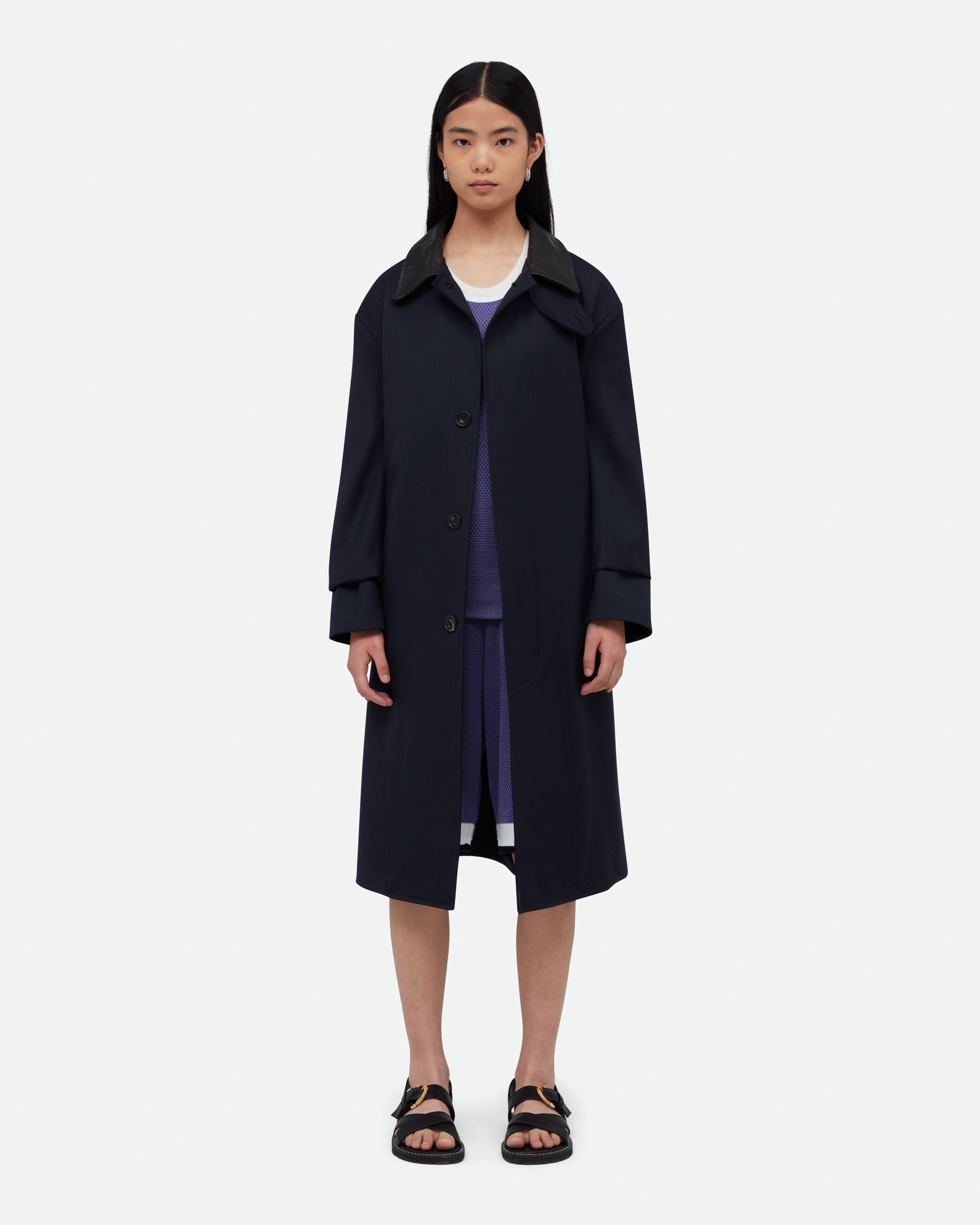 Wales Bonner o1mle0825 Unisex Noon Crombie Car Coat in Navy Size US M / EU 48-50 / 2 - 6 Thumbnail