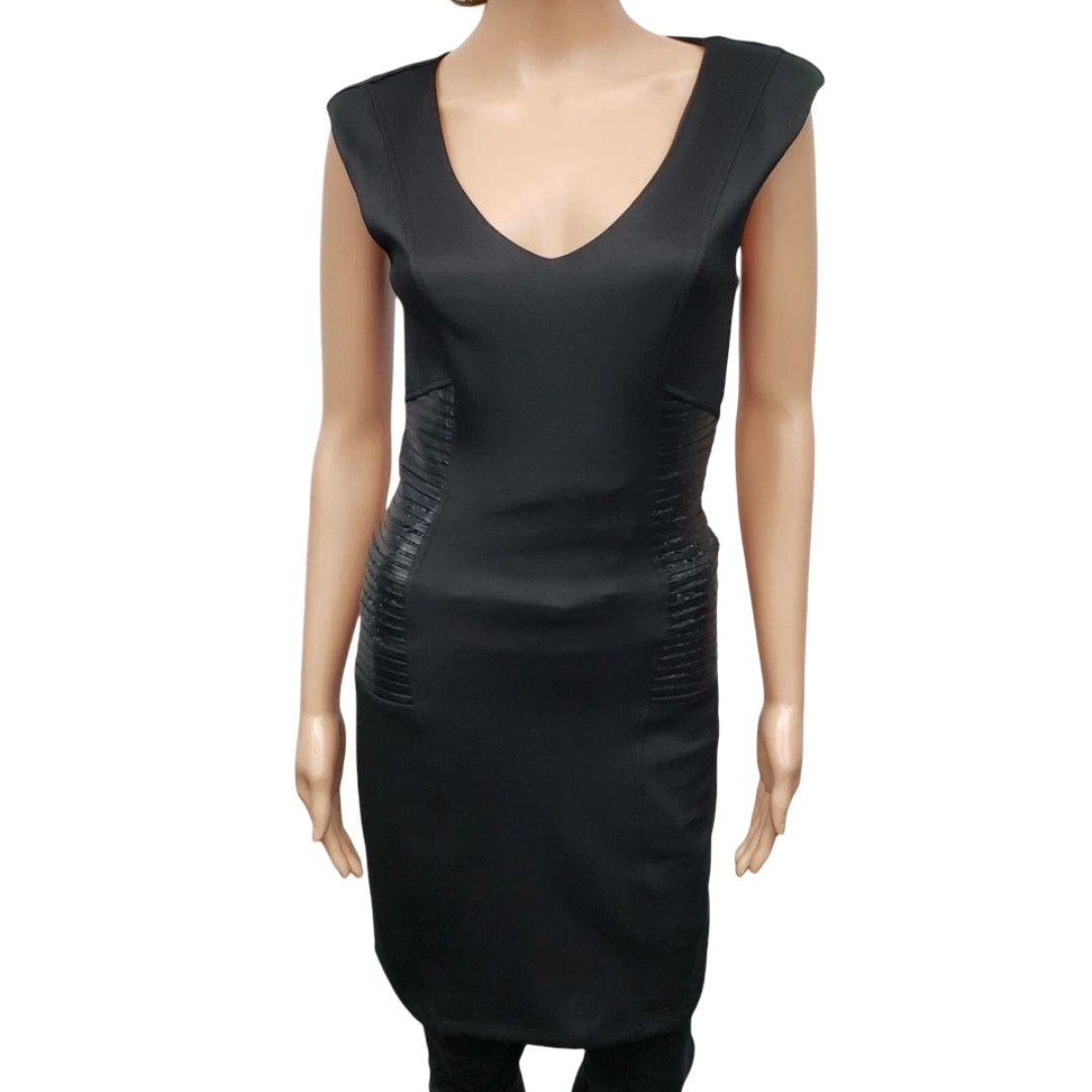 Bebe BEBE Bodycon Dress Leather Side Panels Lined Sleeveless Mini Size M / US 6-8 / IT 42-44 - 3 Thumbnail
