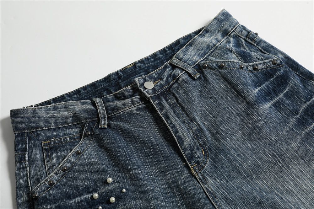 Japanese Brand × Jean Men's loose washed beaded straight jeans Size US 32 / EU 48 - 4 Thumbnail