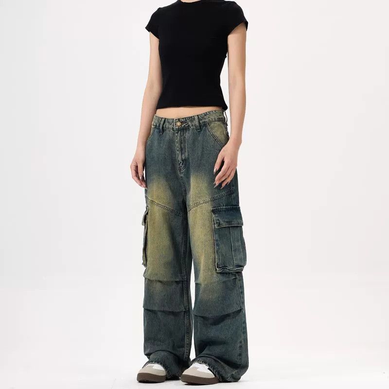 Vintage American retro multi-pocket baggy cargo jeans Size US 32 / EU 48 - 2 Thumbnail