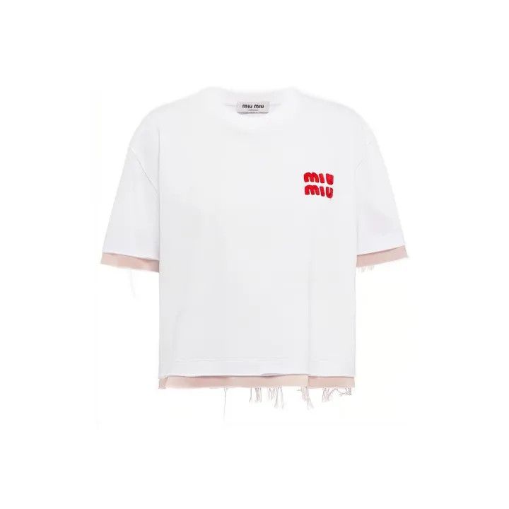 Miu Miu Miu Miu Color Block Logo Embroidery T-Shirt 0079 Size S / US 4 / IT 40 - 1 Thumbnail