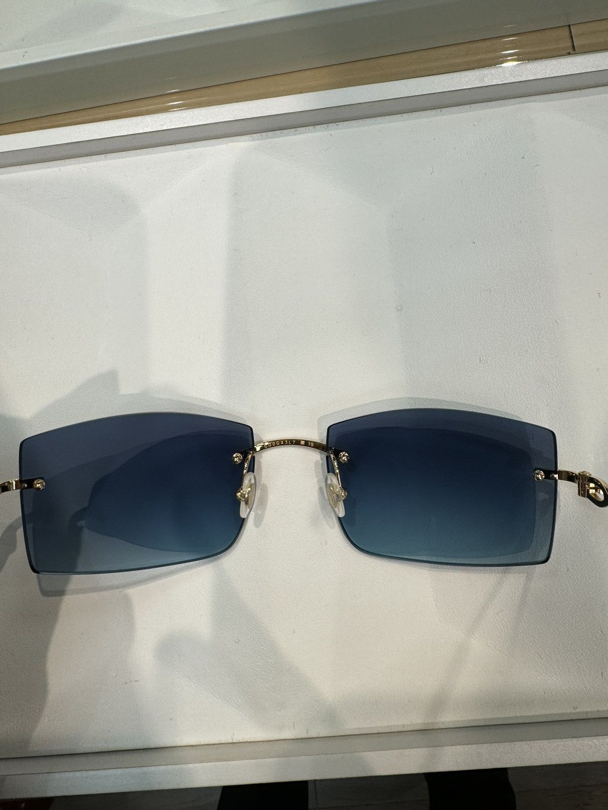 Cartier Cartier C Decor Blue Tint Sunglasses Gold Size ONE SIZE - 4 Thumbnail