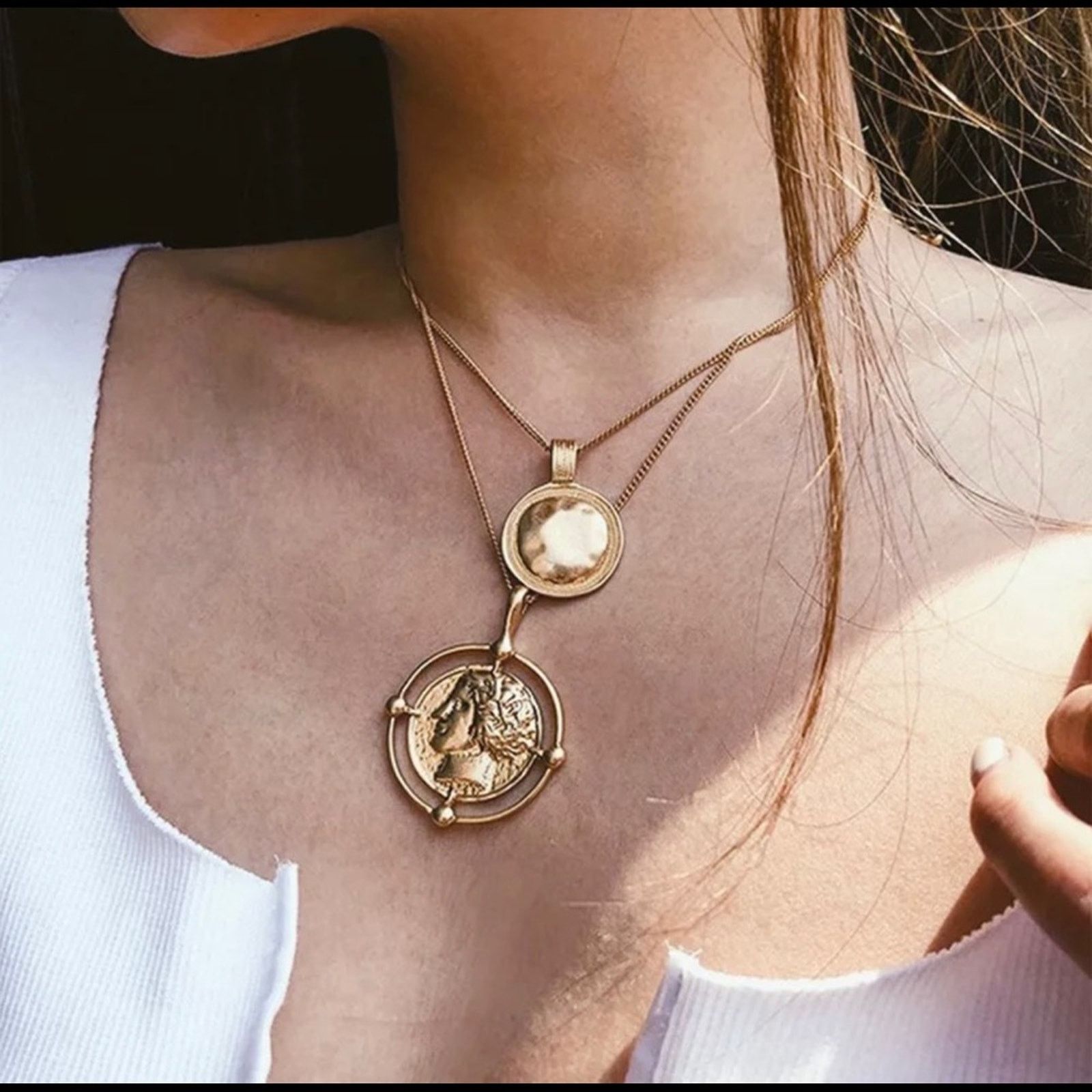 Other Portrait Coin Chain Chocker Necklace Bohe Layered Necklace Size ONE SIZE - 2 Thumbnail