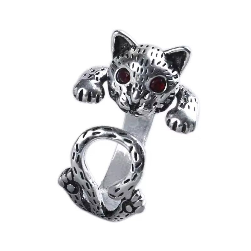 Japanese Brand Silver Color Red Zircon Cat Open Ring Size ONE SIZE - 5 Thumbnail
