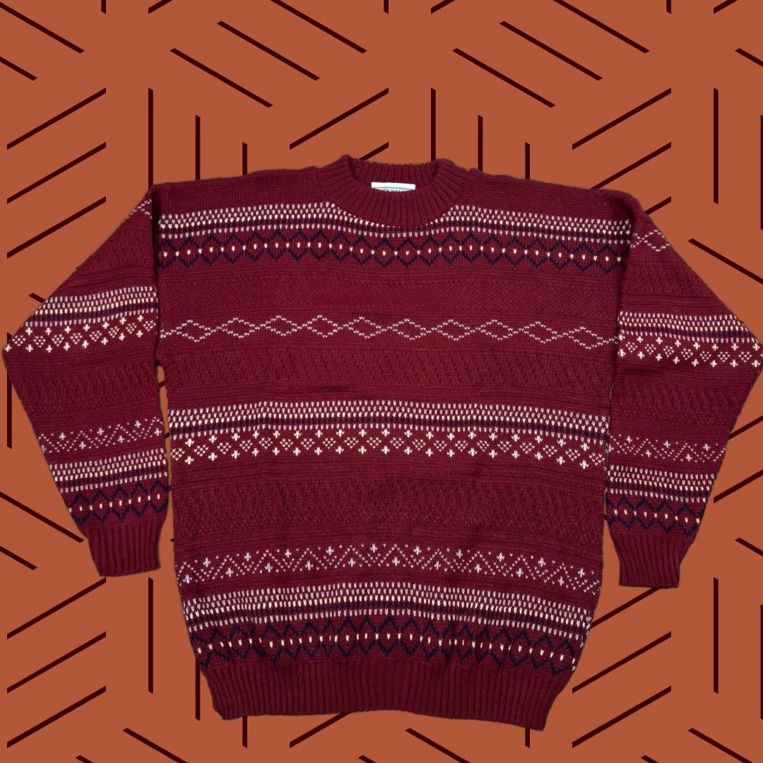 Vintage VINTAGE Jason Daniels Fair Isle Crew Sweater Knit Maroon Mens Large Size US L / EU 52-54 / 3 - 1 Thumbnail
