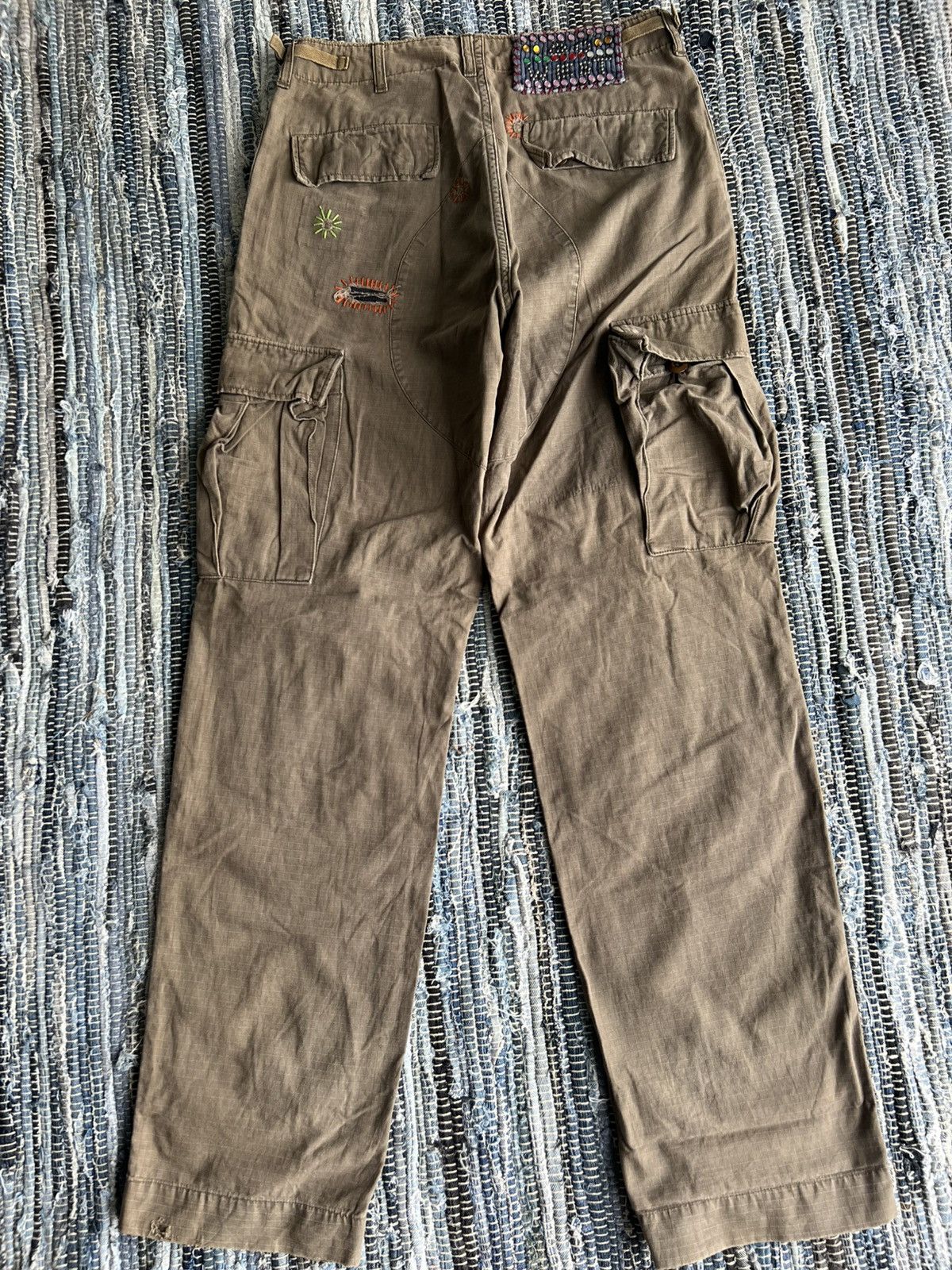 Beauty Beast Gowest Hand Stitches Hybrid Patchwork Leather Cargo Pants Size US 29 - 2 Thumbnail