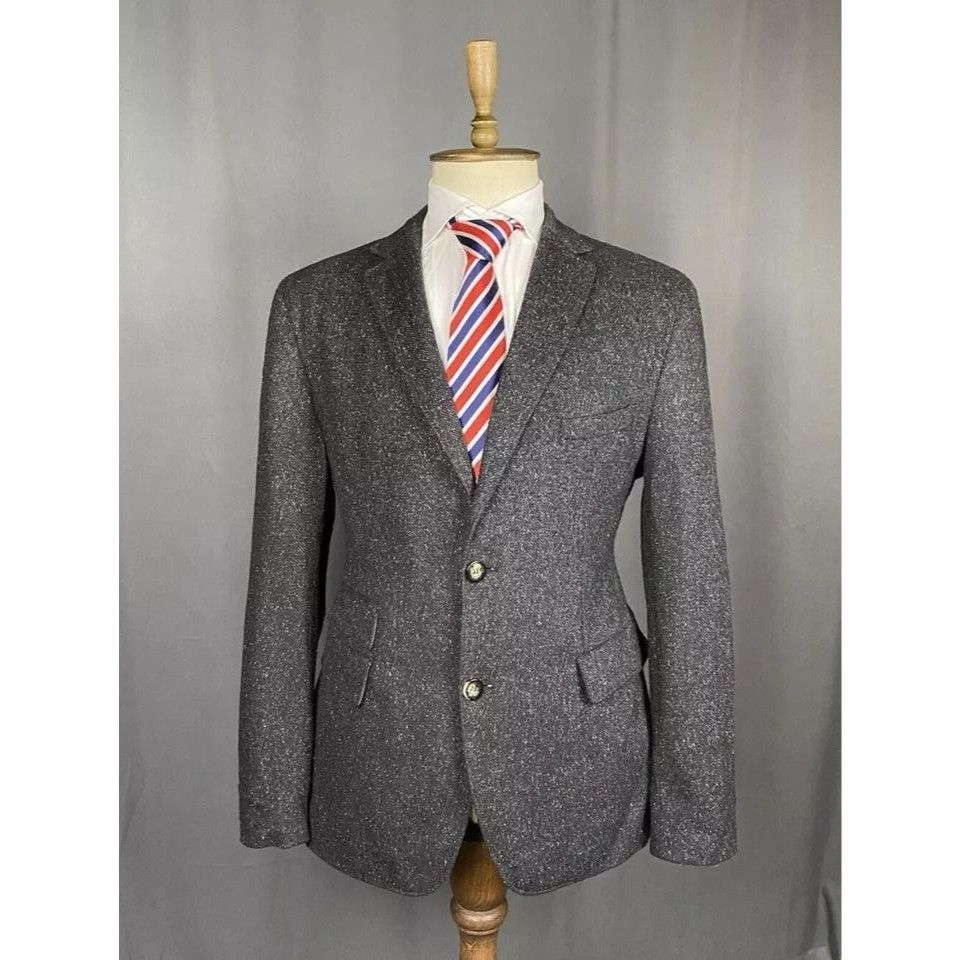 Hugo Boss MINT! Hugo Boss Herringbone Men's Gray Wool Blazer Sportcoat Size 52R - 1 Thumbnail