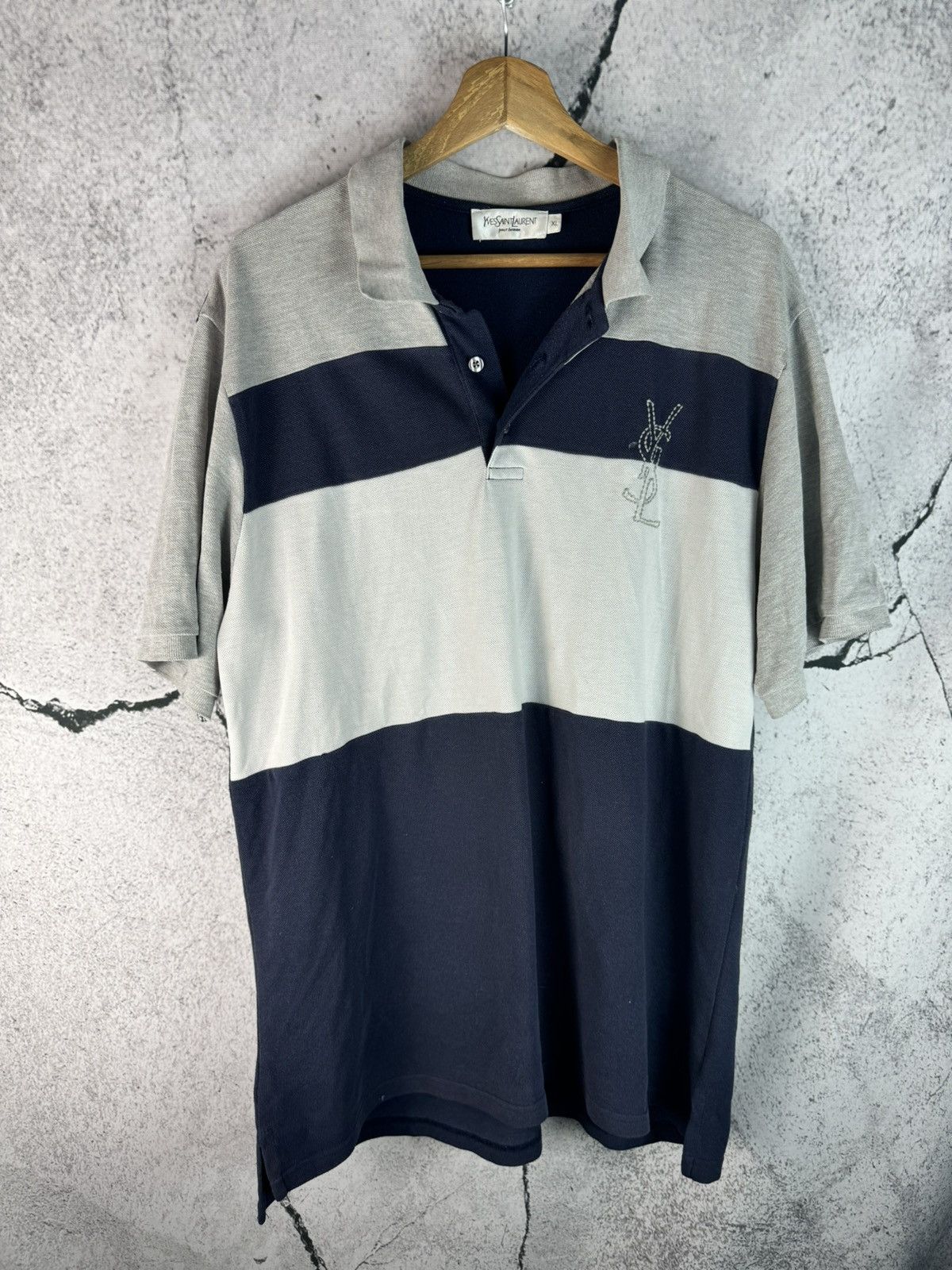 Designer Yves Saint Laurent YSL big logo script polo shirt hype rare Size US XL / EU 56 / 4 - 1 Thumbnail