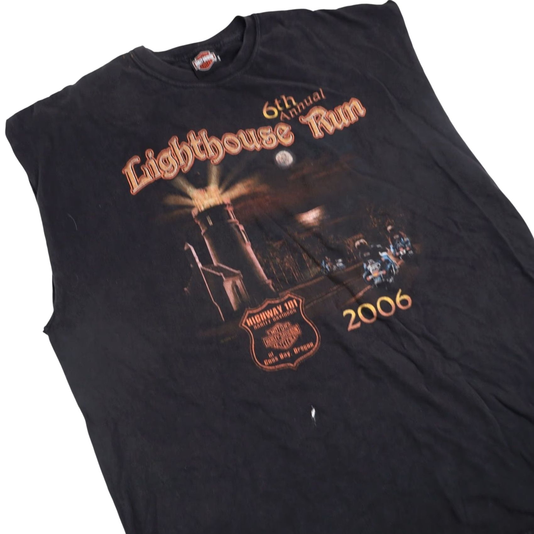 Harley Davidson VINTAGE Harley Davidson 6th Annual Lighthouse Run Graphic Muscle T XL Black Mens TXL? Size US XL / EU 56 / 4 - 3 Thumbnail