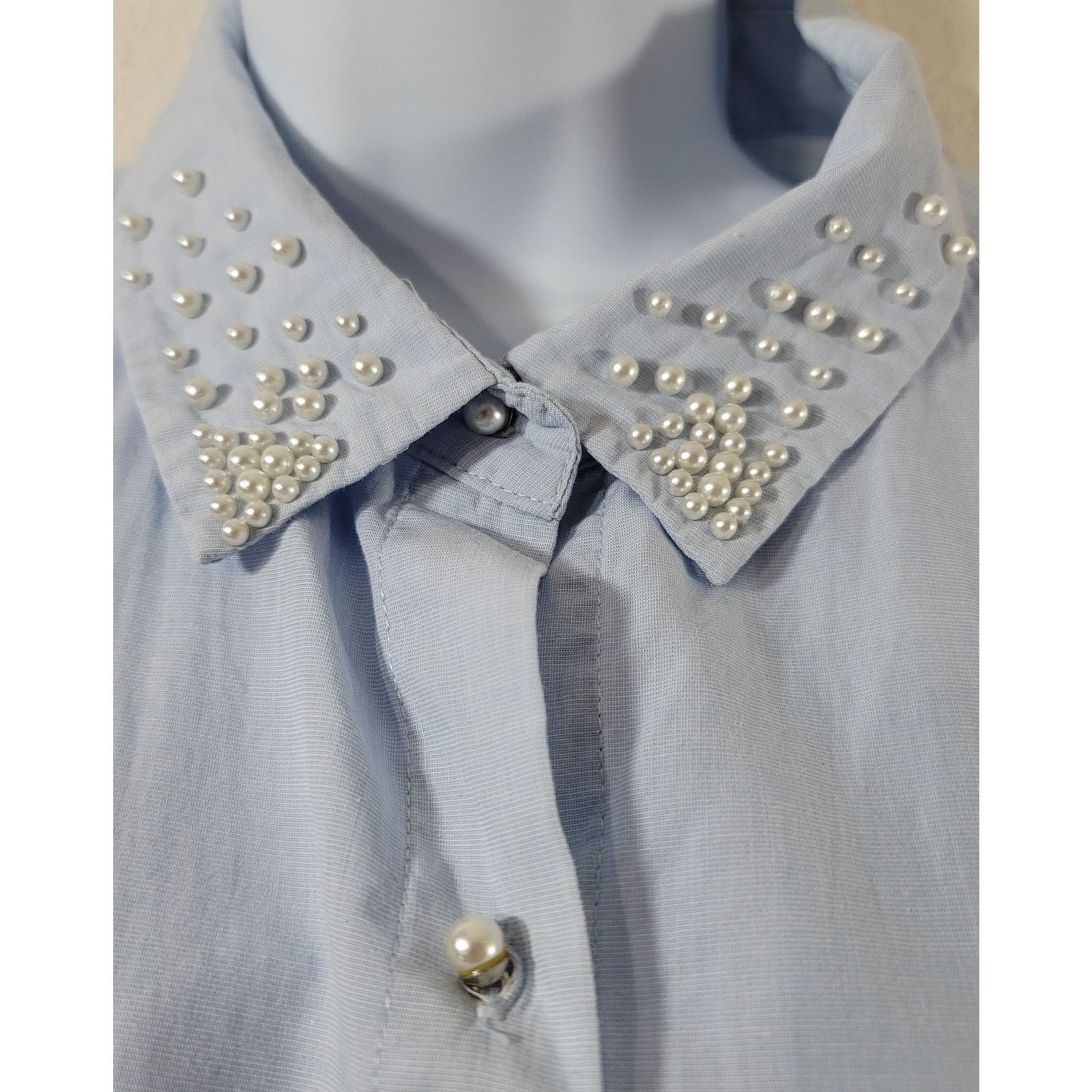 Other Peck&Peck Light Blue Pearl Button Up Top XL Pearls On Collar Size XL / US 12-14 / IT 48-50 - 5 Thumbnail