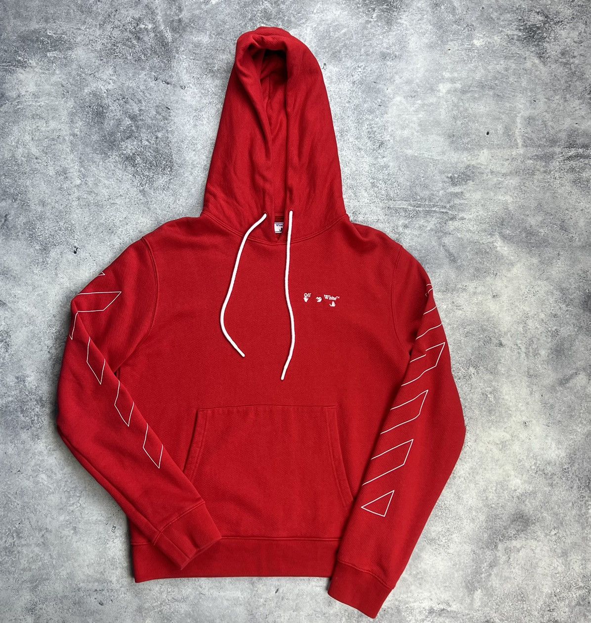 Off White Off white diagonal logo print red hoodie Grailed