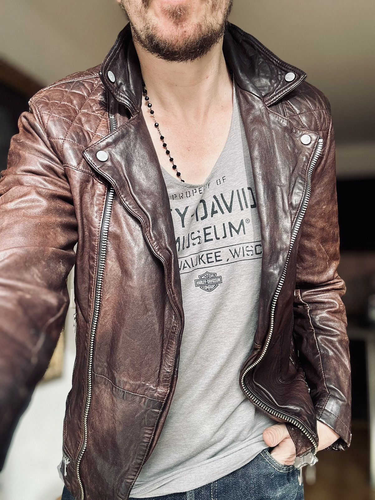 Allsaints All Saints Biker Conroy Lamb Leather Jacket XS Brown Size US XS / EU 42 / 0 - 3 Thumbnail