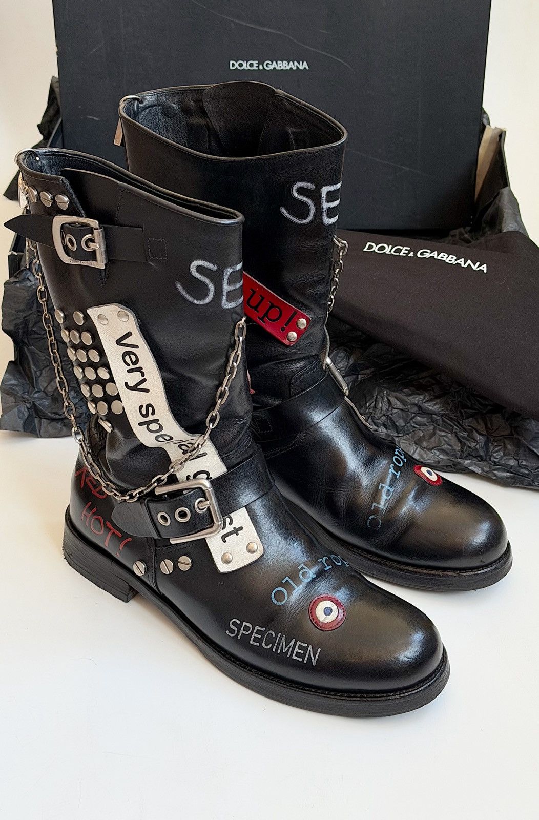 Dolce & Gabbana DOLCE & GABBANA SS 2003 Sex Biker Leather Boots runway logo Size US 8.5 / IT 38.5 - 2 Thumbnail