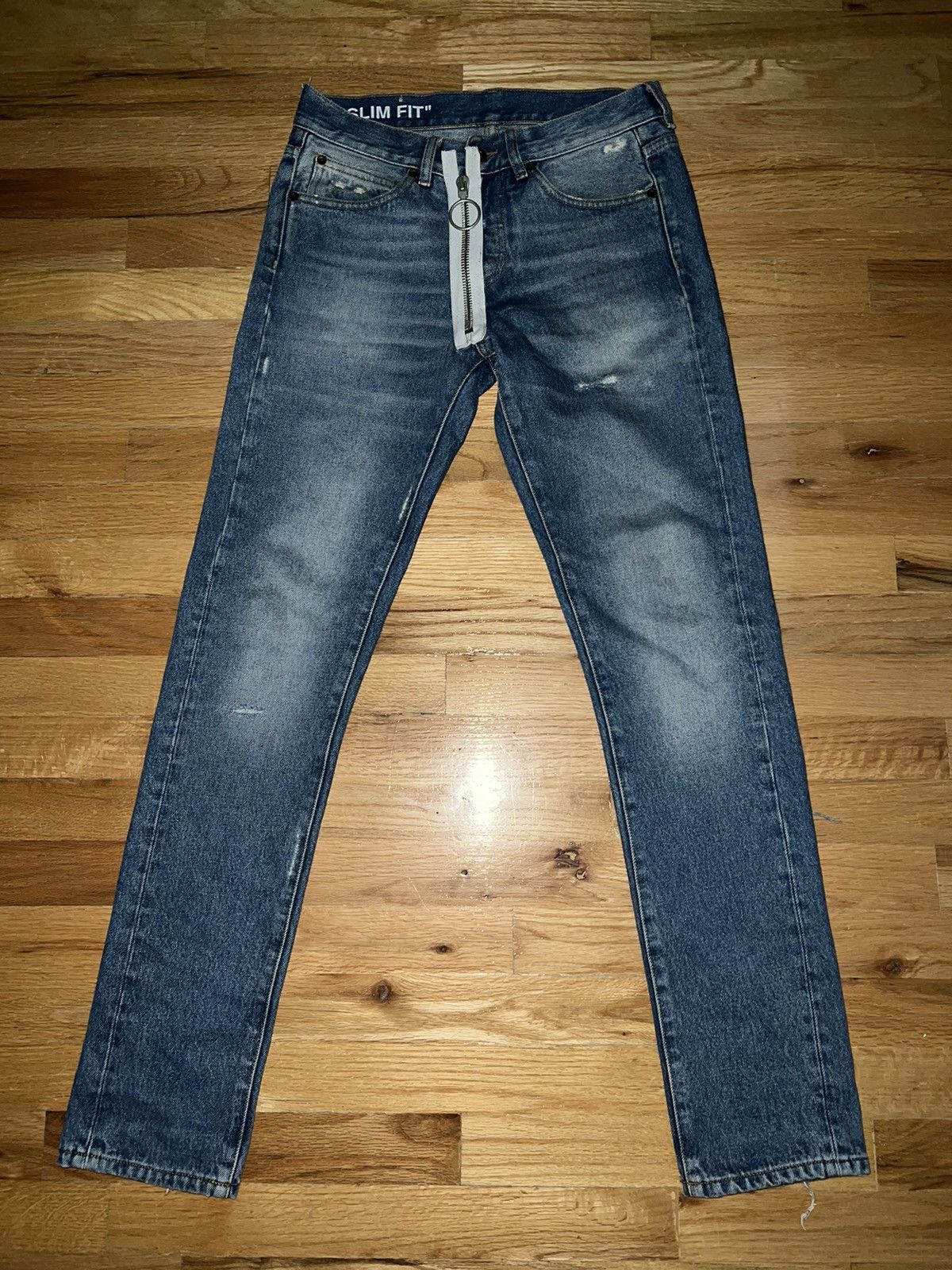 image of Off White x Vintage Off-White Virgil Abloh Diagonal Denim “Slim Fit” in Blue, Men's (Size 28)