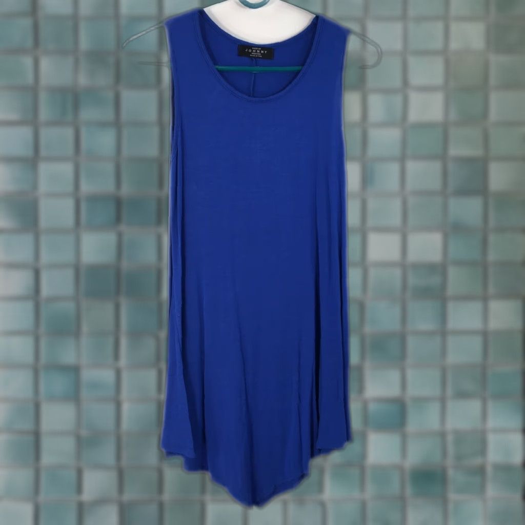 Vintage BY JOHNNY Women's Blue Sleeveless Tunic Tank Top Medium - Scoop Neck Casual Beach Classic Size M / US 6-8 / IT 42-44 - 1 Thumbnail