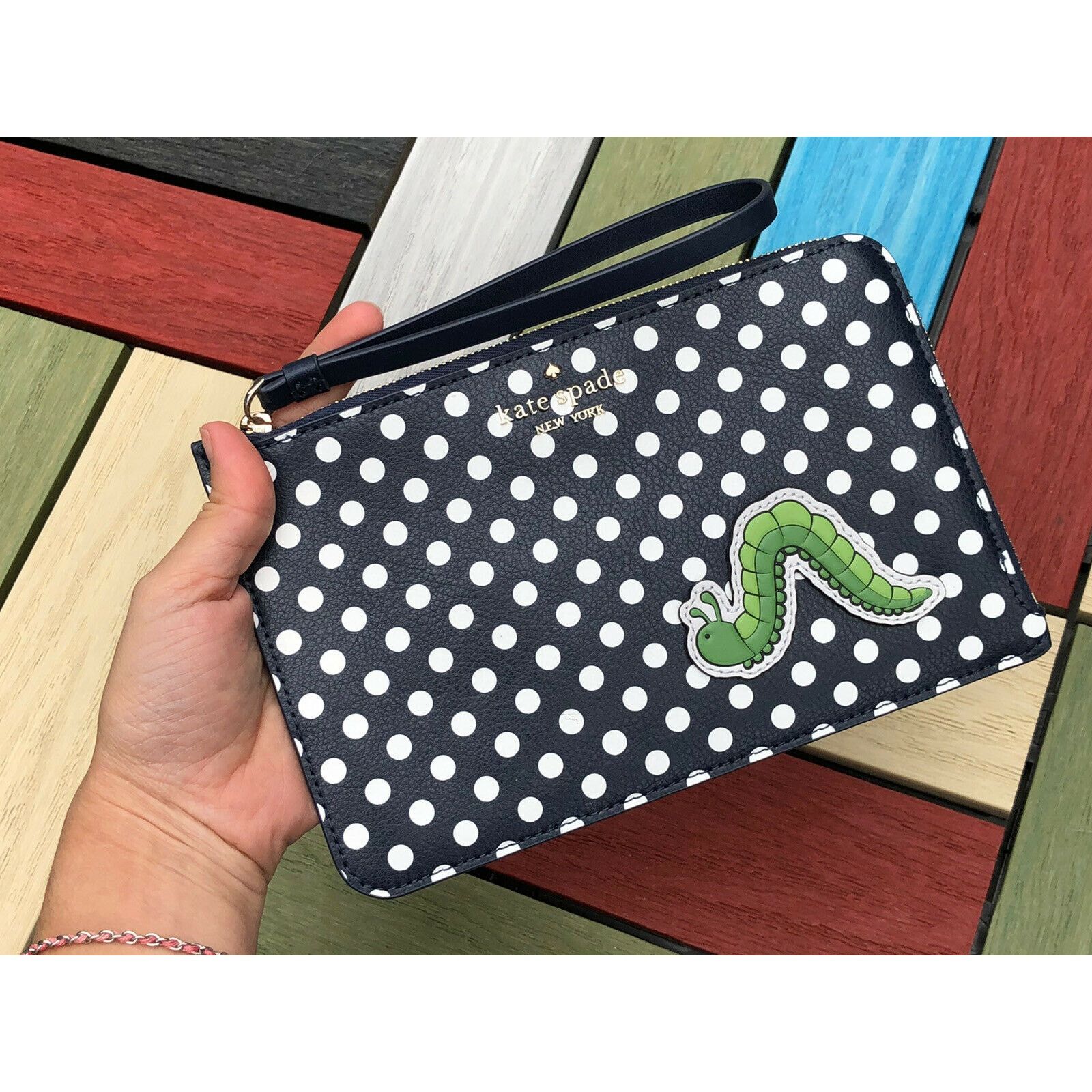 Kate Spade KATE SPADE ENCHANTED FOREST INCHWORM MEDIUM L-ZIP WRISTLET Size ONE SIZE - 9 Thumbnail