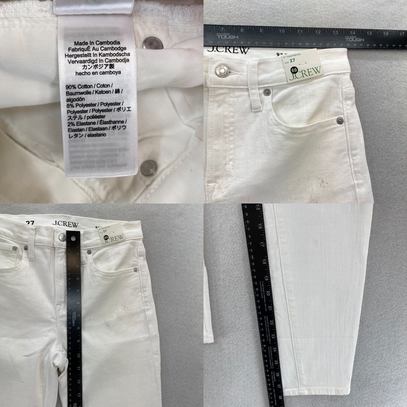 J.Crew J.CREW Jeans 9" Toothpick White Stretch Denim Skinny Ankle Mid Rise Women's 27 Size 27" / US 4 / IT 40 - 8 Thumbnail
