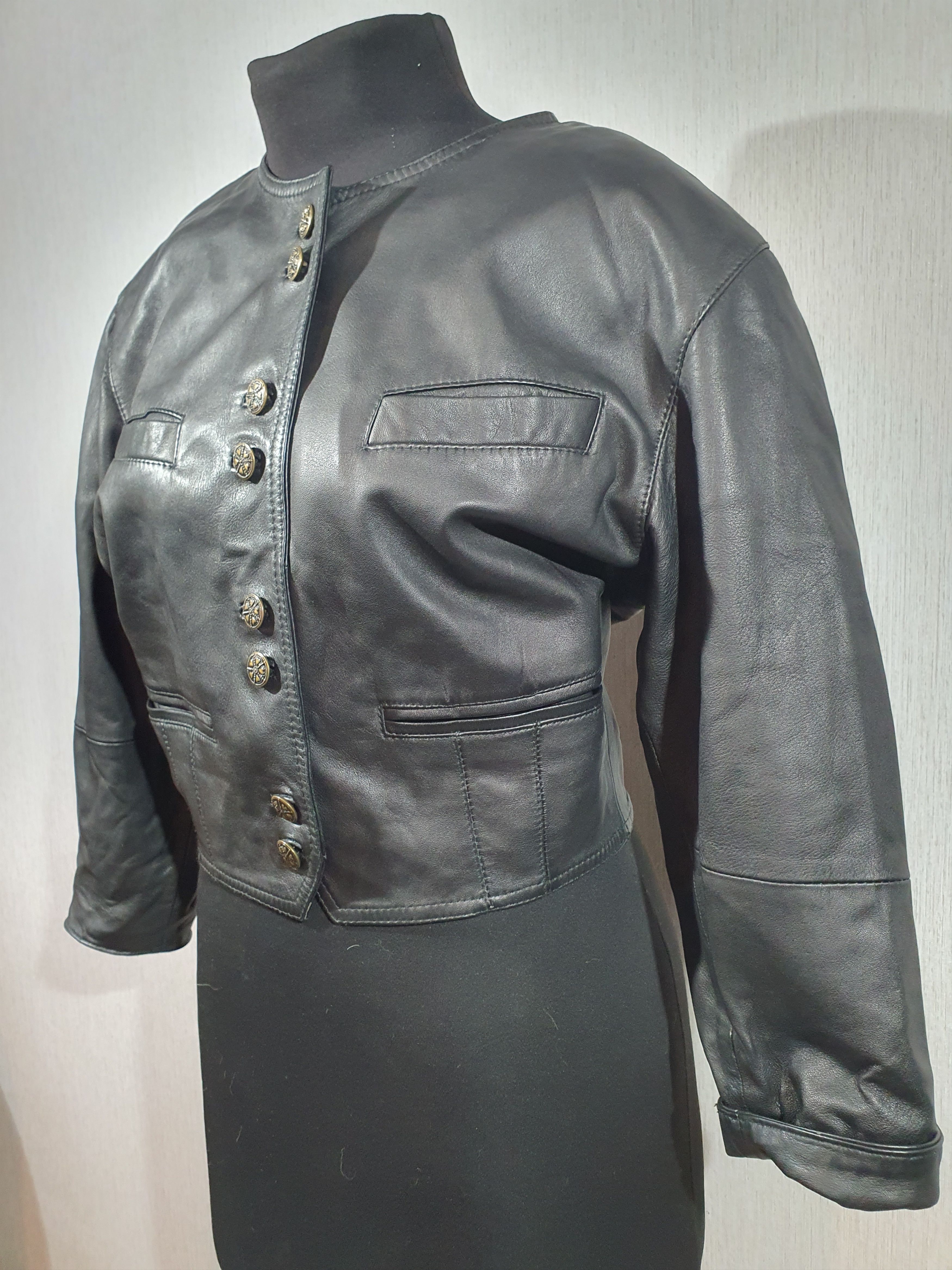 Genuine Leather Black short jacket made of genuine leather. Size L / US 10 / IT 46 - 3 Thumbnail