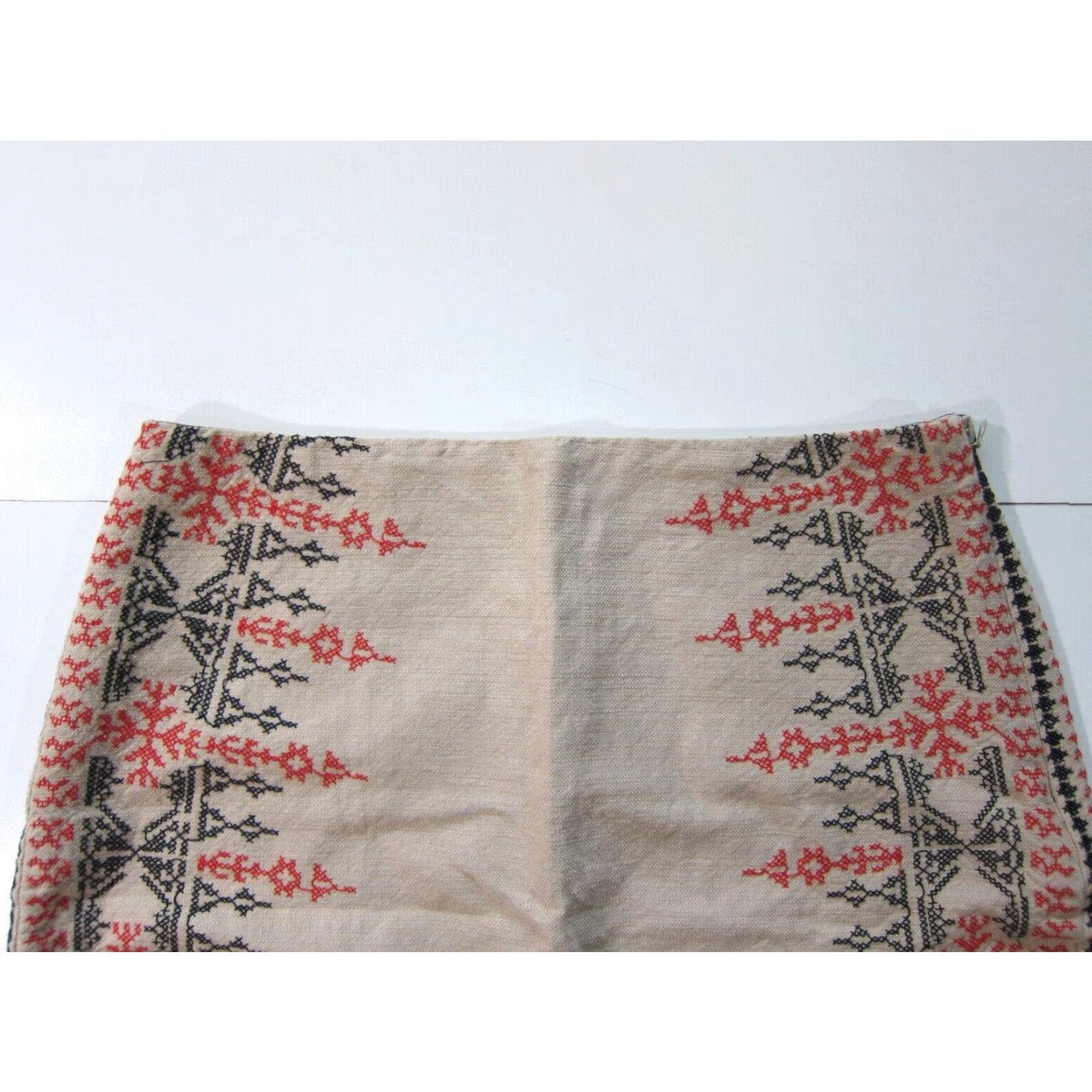 Ann Taylor VINTAGE Ann Taylor Loft Linen Brown Red Black Embroidered Straight Pencil Skirt Women 10 Size 32" / US 10 / IT 46 - 3 Thumbnail